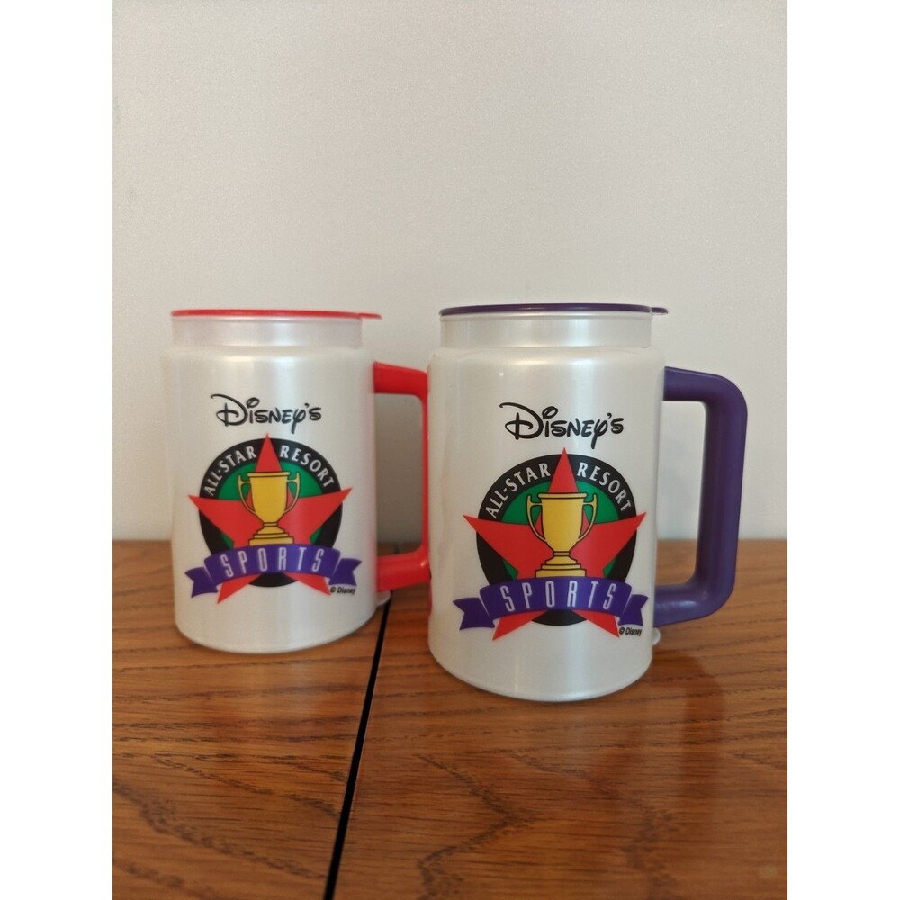 Vintage Disney All-Star Resorts Sports Whirley Mug Set Of 2 (12 Oz) Purple & Red